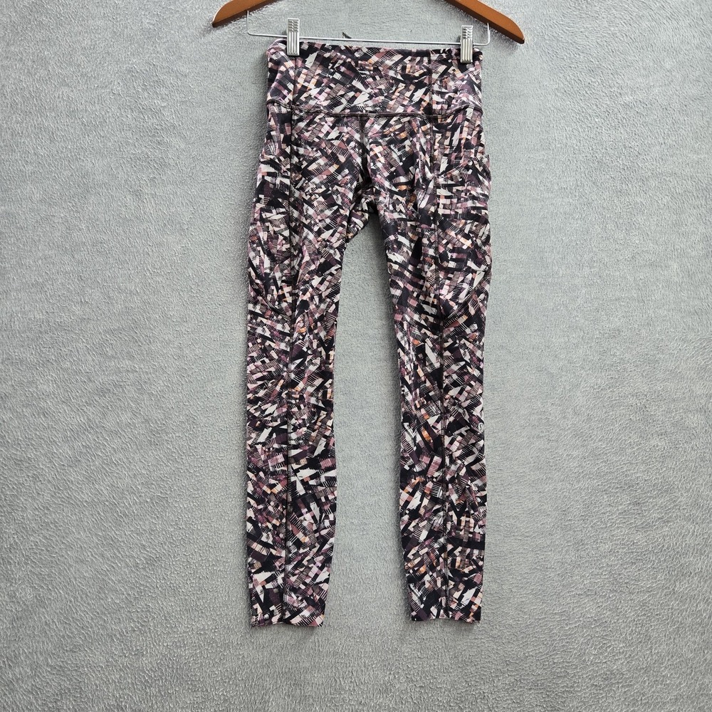 Lululemon Women Activewear Pants 4 Black Geometric Fast Free II Yoga Legging